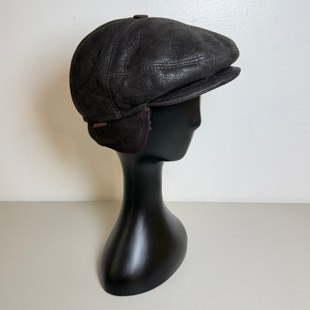 Zavelio‎ Mens Dark Brown Leather Shearling Aviator Trapper Cap Ear Flaps